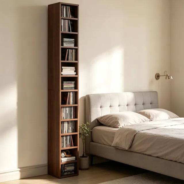 DESMIU Cd Dvd Opbergsysteem – 21 X 20 X 175 Cm – Hoge Smalle Opbergtoren – MDF En Spaanplaat – Bruin – Voor 204 Cd En Dvd