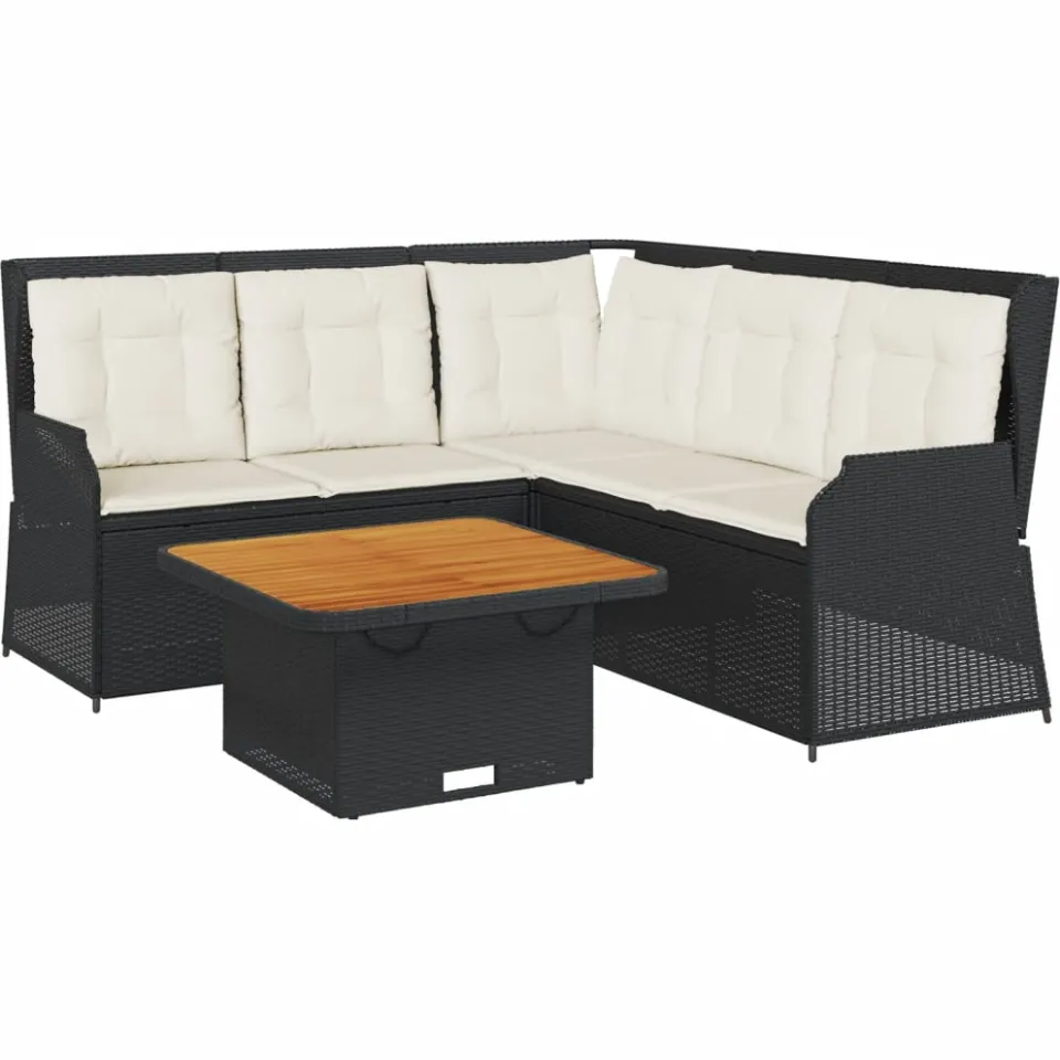 vidaXL 4-delige Loungeset met kussens poly rattan zwart, foto 3