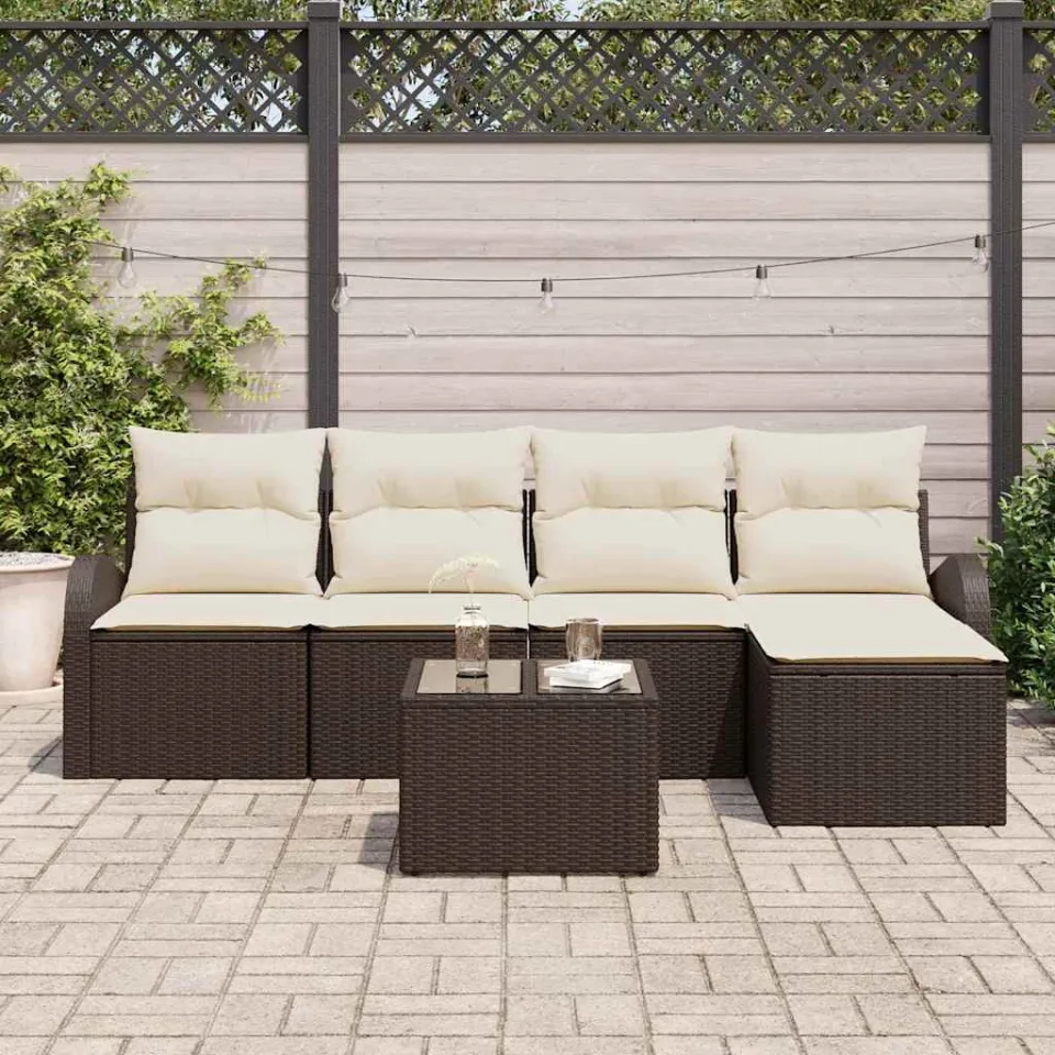 vidaXL Bankstel 6 st Bruin en wit poly rattan, foto 3
