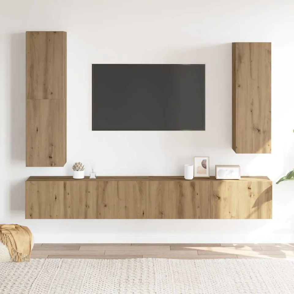 vidaXL 4-delig Tv-meubelset wandmontage bewerkt hout artisanaal eiken, foto 2