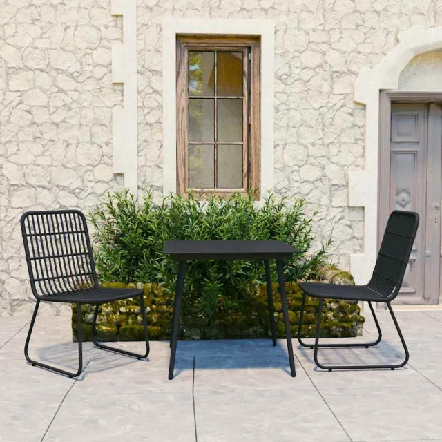vidaXL 3-delige Tuinset poly rattan en glas zwart, foto 2