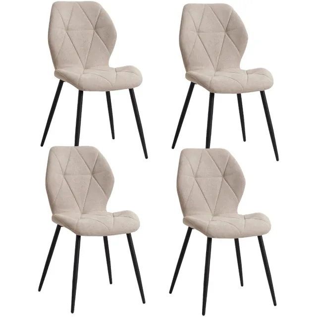 Homezo eetkamerstoelen - Set van 4 - Zachte, gewatteerde stoffen bekleding - Linnen - Beige - Belastbaar 120 kg - Metalen poten