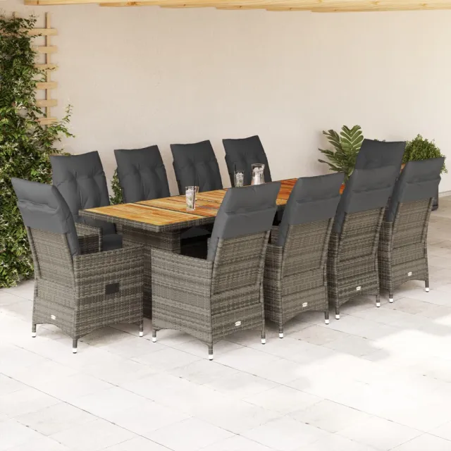 vidaXL 11-delige Bistroset met kussens poly rattan grijs, foto 2