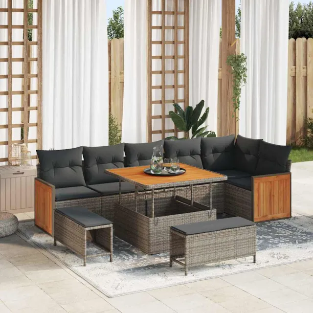 vidaXL Tuinbankenset 11 st 9-Aantal zitplaatsen Grijs poly rattan