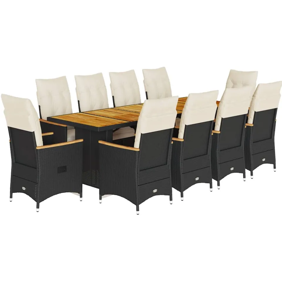 vidaXL 11-delige Bistroset met kussens poly rattan zwart, foto 3