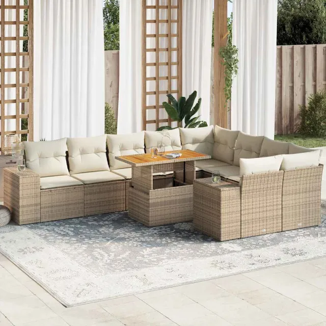 vidaXL 10-delige Loungeset met kussens poly rattan acacia beige, foto 2