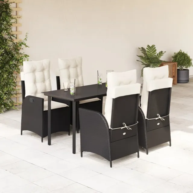vidaXL 5-delige Tuinset met kussens poly rattan zwart, foto 2