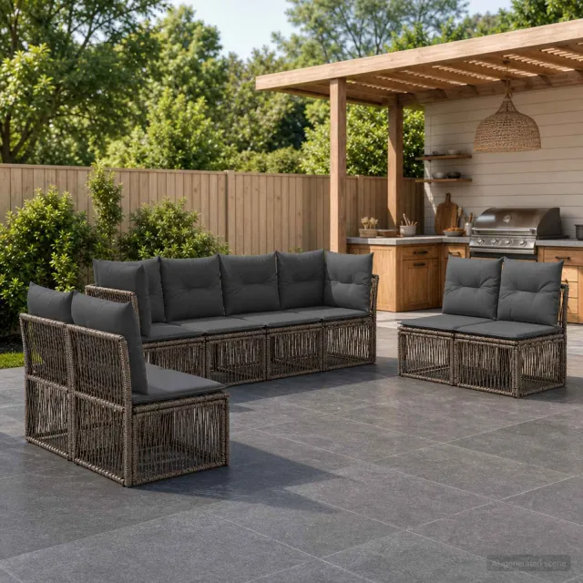 vidaXL Tuinbankenset 8 st 8-zits Grijs poly rattan, foto 2