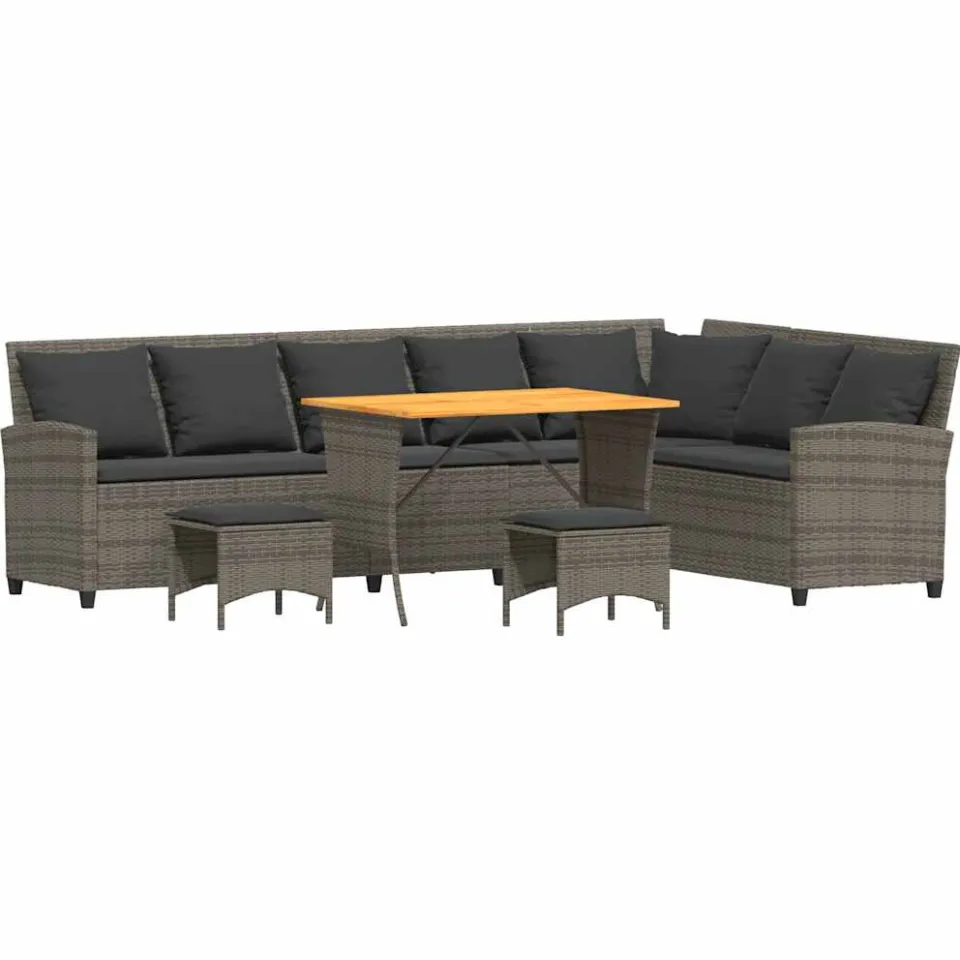 vidaXL 4-delige Tuinbankstel met kussens L-vormig poly rattan grijs