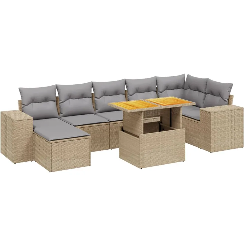 vidaXL 8-delige Loungeset met kussens poly rattan beige, foto 3