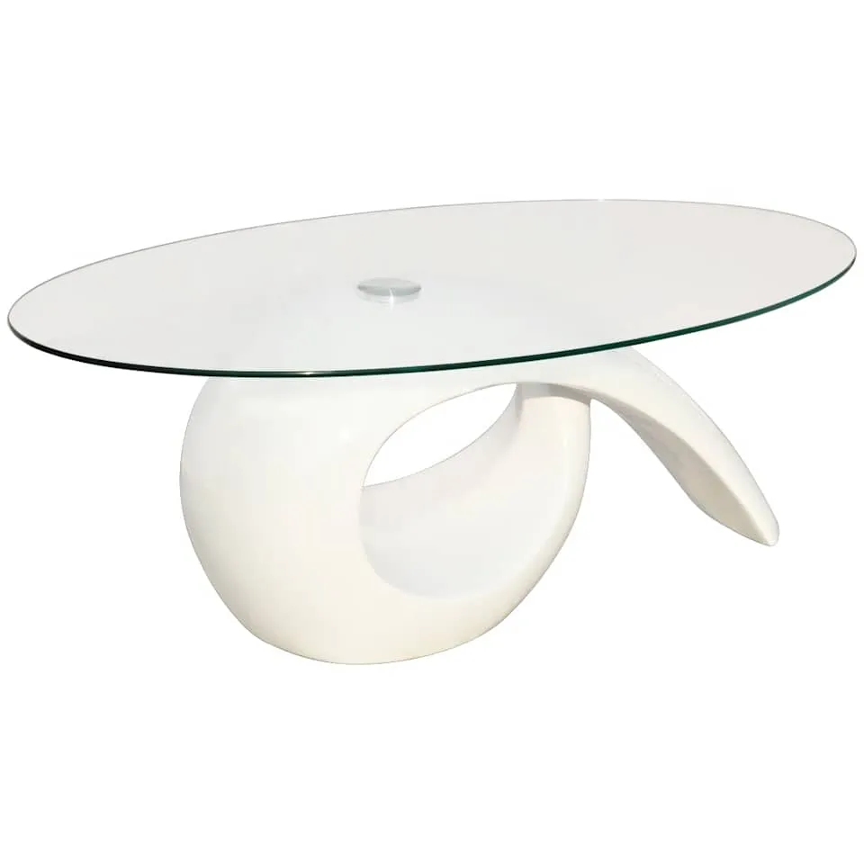 vidaXL Salontafel met ovaal glazen tafelblad hoogglans wit, foto 3