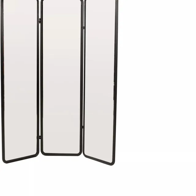 Vente-unique Kamerscherm met 3 spiegelpanelen in metaal - H 180 x B 146 cm - Zwart - MIROLY
