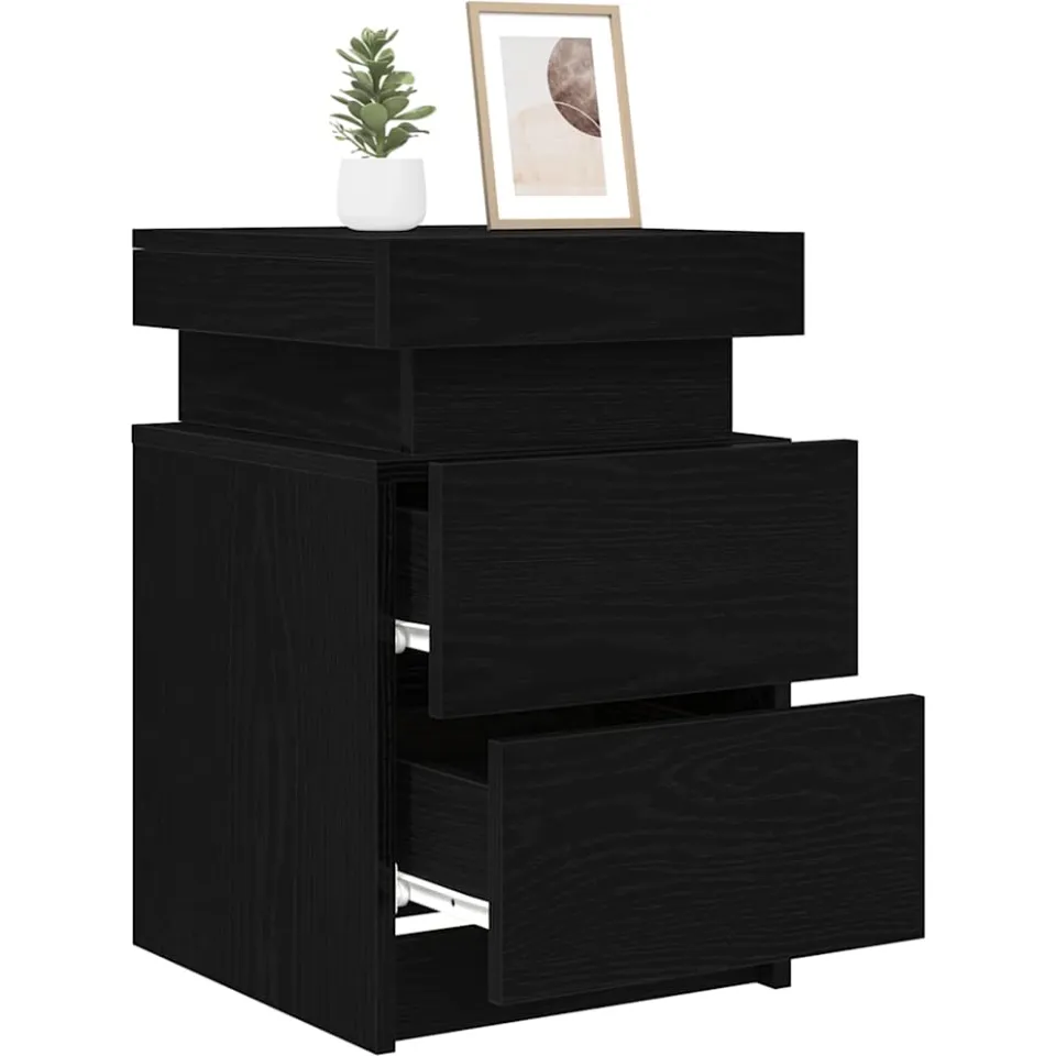vidaXL Nachtkastje Zwart Eiken 35 x 39 x 55 cm Bewerkt hout