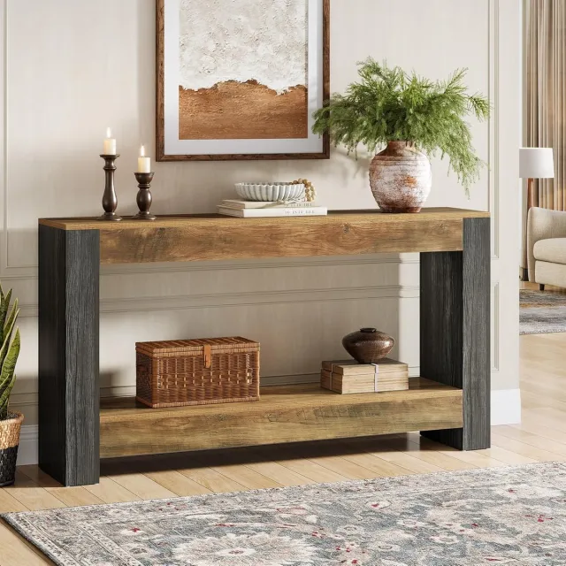 Tribesigns Lange Consoletafel - Haltafel - Rustiek Bruin en Zwart - 160 x 30 x 82.5 cm - Consoletafel voor Hal, Woonkamer, Entree, Foyer