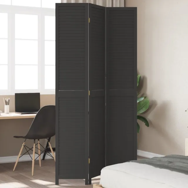vidaXL Kamerscherm met 3 panelen massief paulowniahout zwart
