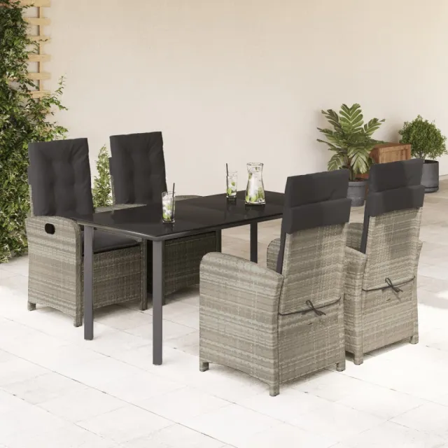 vidaXL 5-delige Tuinset met kussens poly rattan lichtgrijs