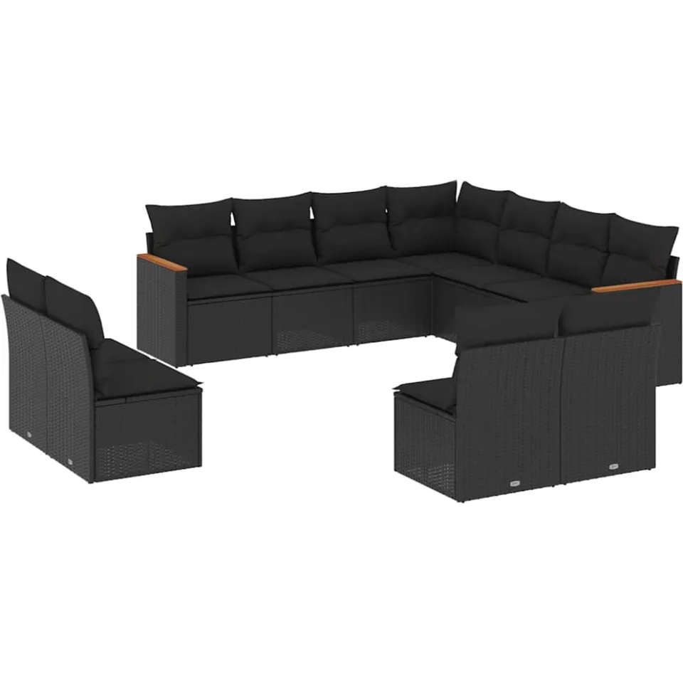 vidaXL 11-delige Loungeset met kussens poly rattan zwart, foto 3