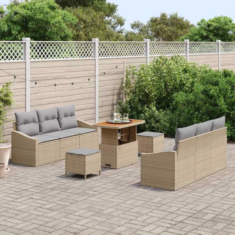 vidaXL Tuinbankenset 9 st Beige poly rattan, foto 2