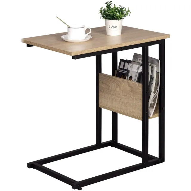 Klarven Bijzettafel Bank Lichteiken - Bijzettafeltjes Woonkamer - Bijzettafel - Metalen Frame - Krasbestendig Blad - Met Opbergplank - B55xd36xh59,5cm