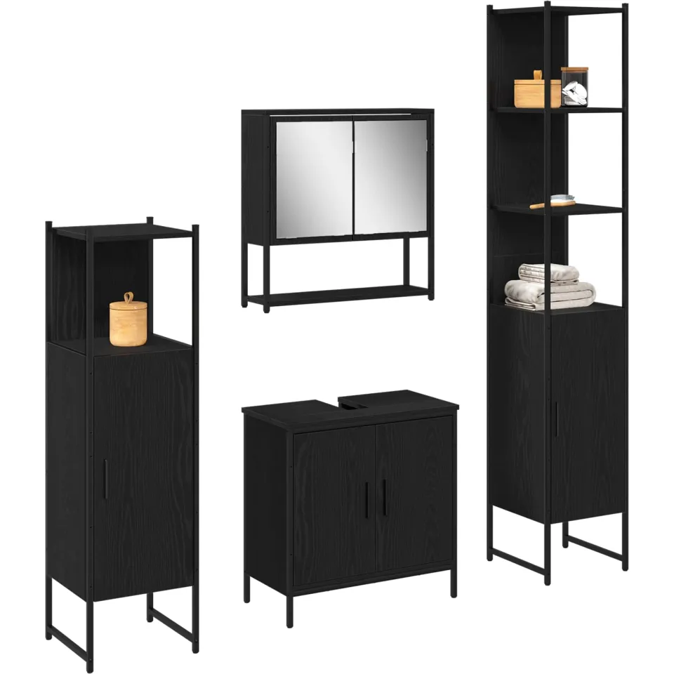 vidaXL Badkamermeubelset 4 st Zwart 33 x 33 x 185,5 cm Bewerkt hout