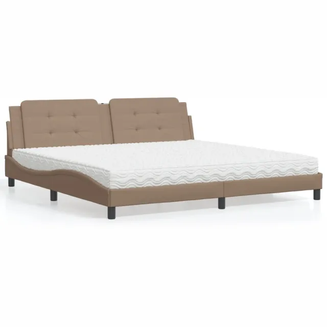 vidaXL Bed met matras Zadar kunstleer cappuccinokleurig 200x200 cm Bruin