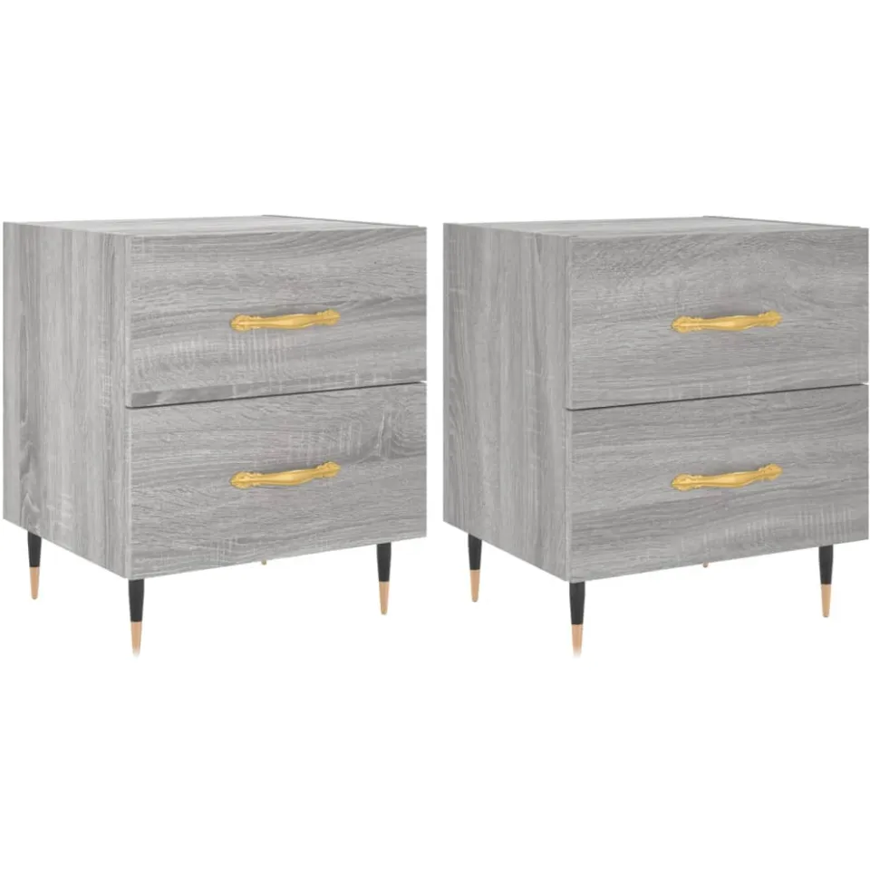 vidaXL Nachtkastjes 2 st 40x35x47,5 cm bewerkt hout grijs sonoma eiken, foto 3