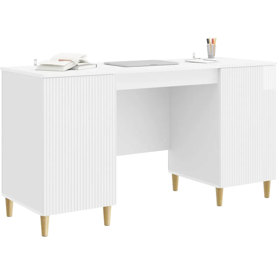 vidaXL Bureau met plank Hoogglans Wit 142,5 x 50 x 75 cm Bewerkt hout