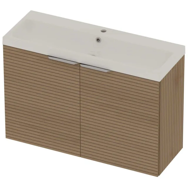 Basic-Line Pretty 36 Badmeubelset Polystone 1 Kraangat 100x36x70 cm Lamello Oak Glans Wit