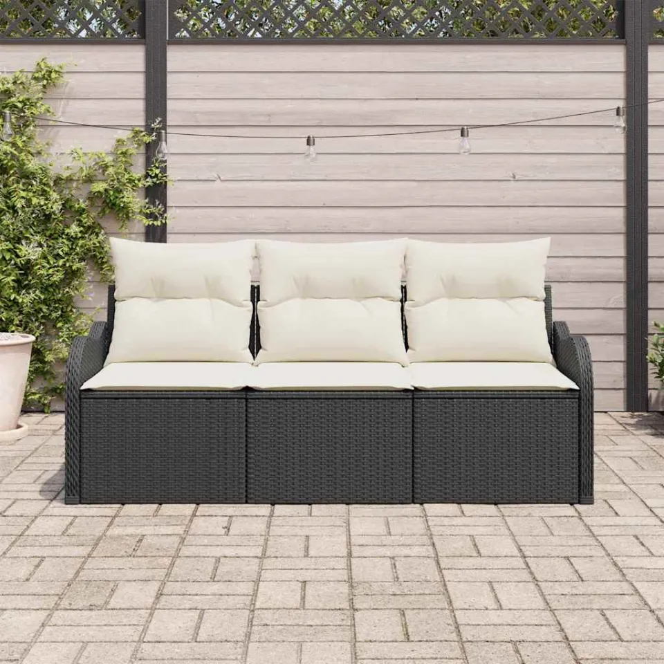 vidaXL Tuinbankenset 3 st Zwart poly rattan, foto 3