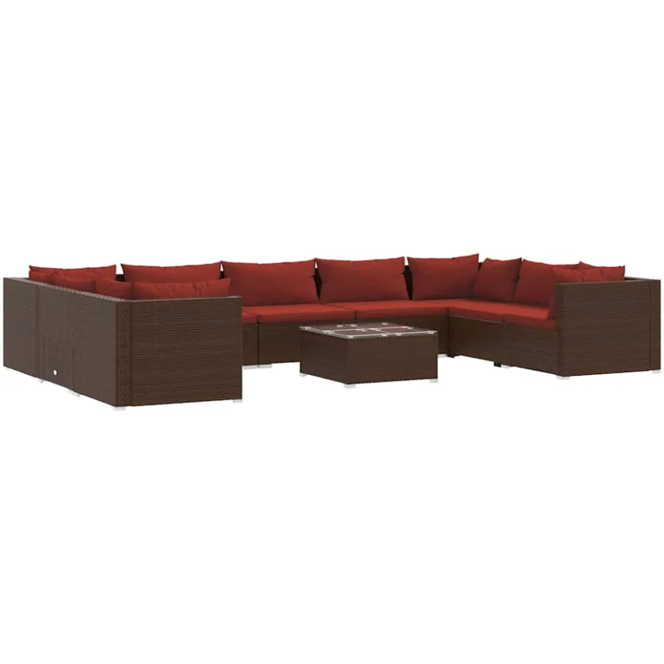 vidaXL 10-delige Loungeset met kussens poly rattan bruin