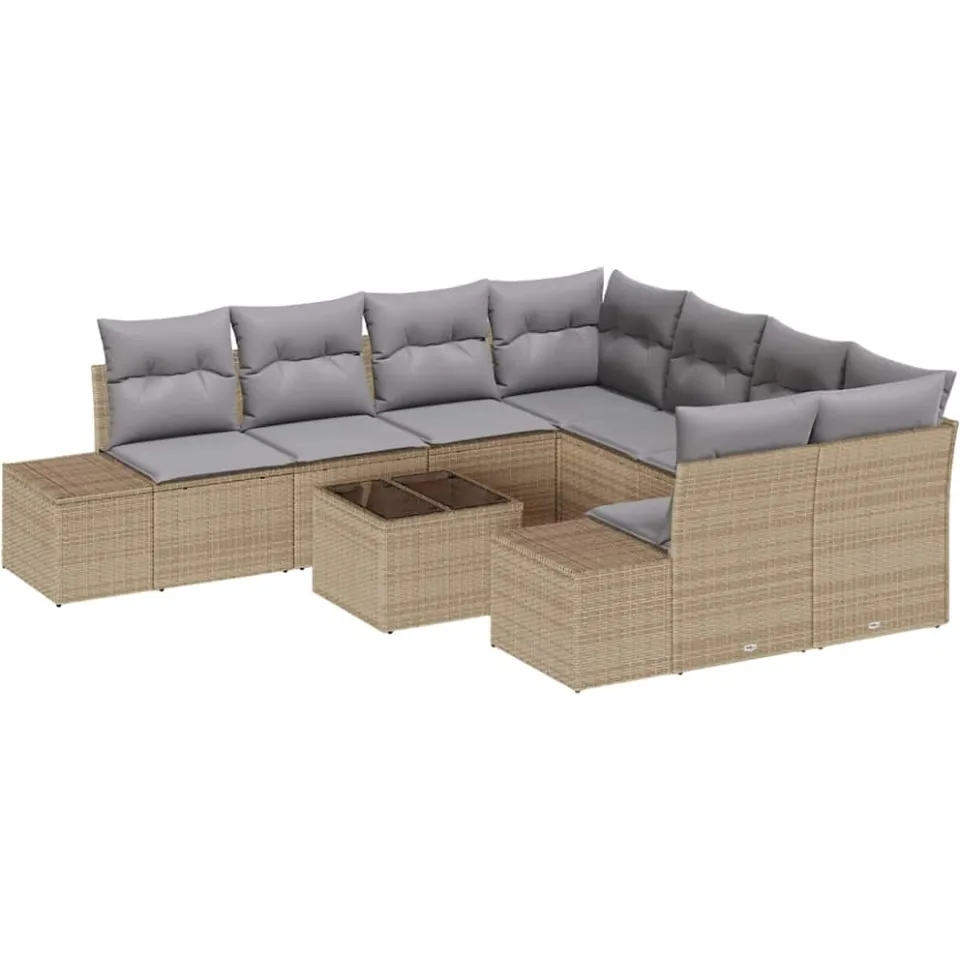 vidaXL Tuin Sofa Set 9 st Beige en Grijs poly rattan