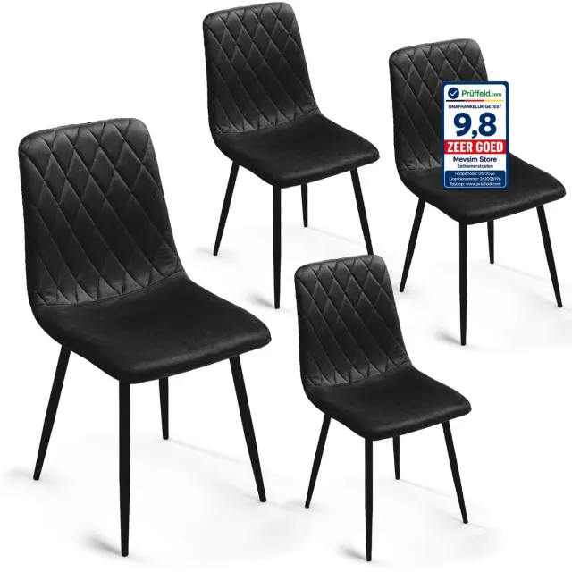 Lina Elisia Eetkamerstoelen - Stoel - Zwart - Set van 4 - Velvet