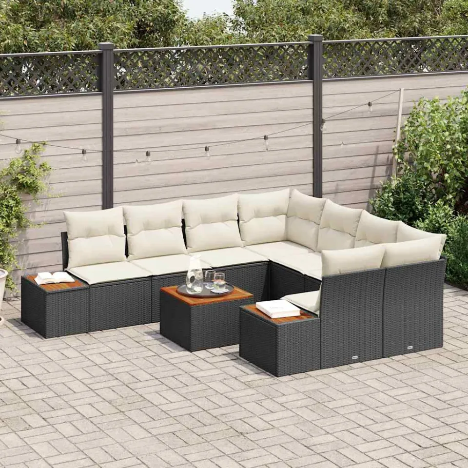vidaXL Tuin Sofa Set 9 st Zwart Poly riet, foto 3