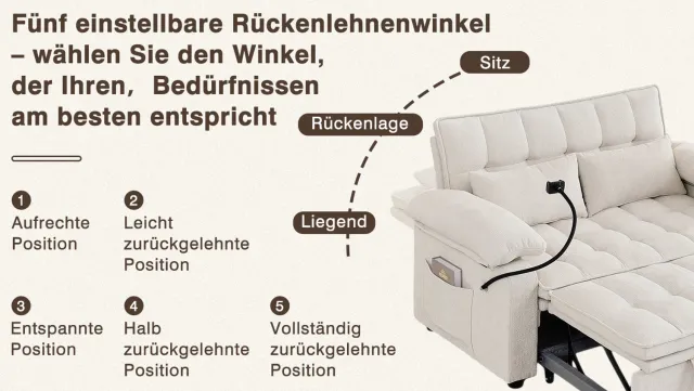 MODENUIT Slaapbank 142 cm - Rugleuning Met 5 Standen en Slaapfunctie - Voor Woonkamer - Chenille - Beige