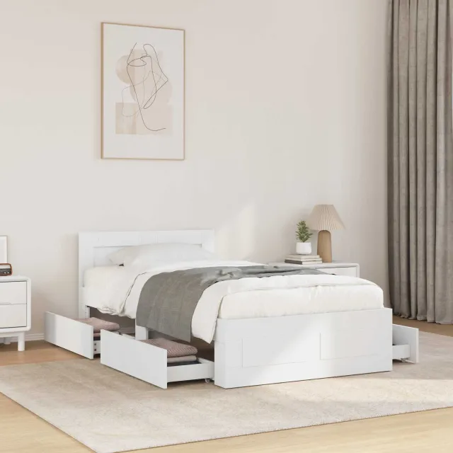 vidaXL Bedframe met lade met hoofdeinde 2 st Wit Bewerkt hout
