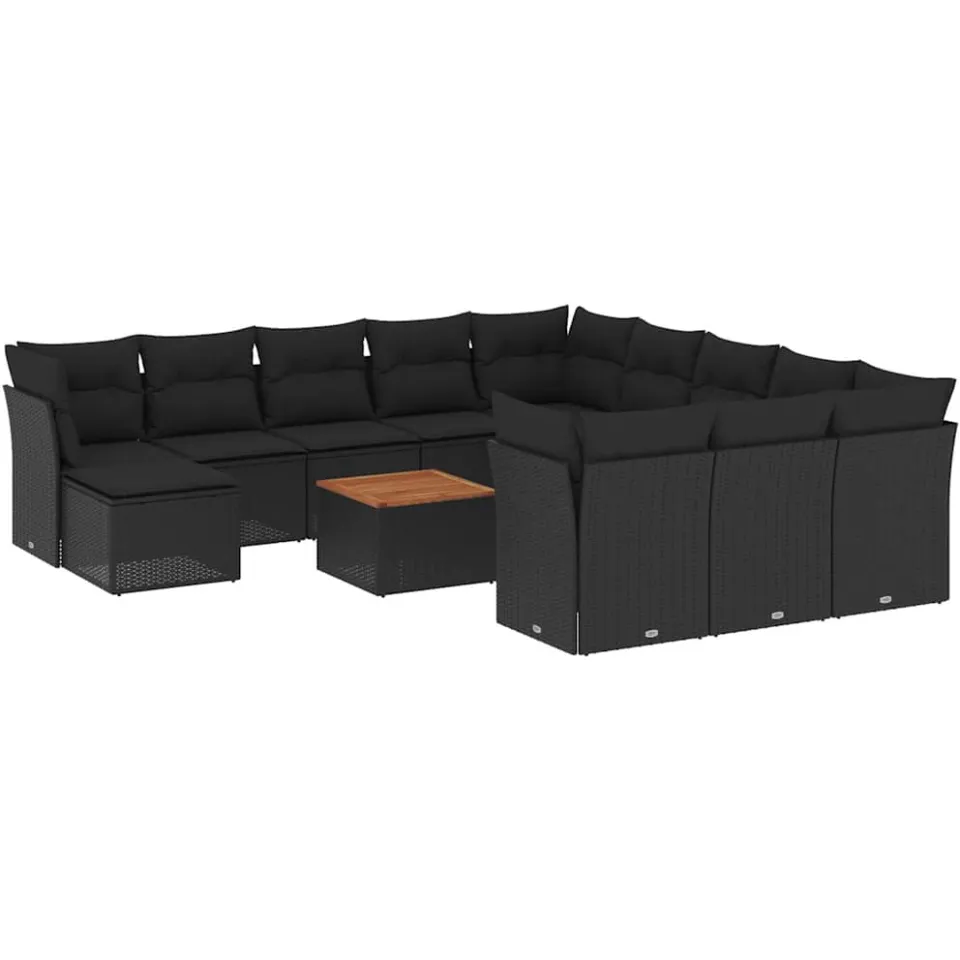 vidaXL 13-delige Loungeset met kussens poly rattan zwart, foto 3
