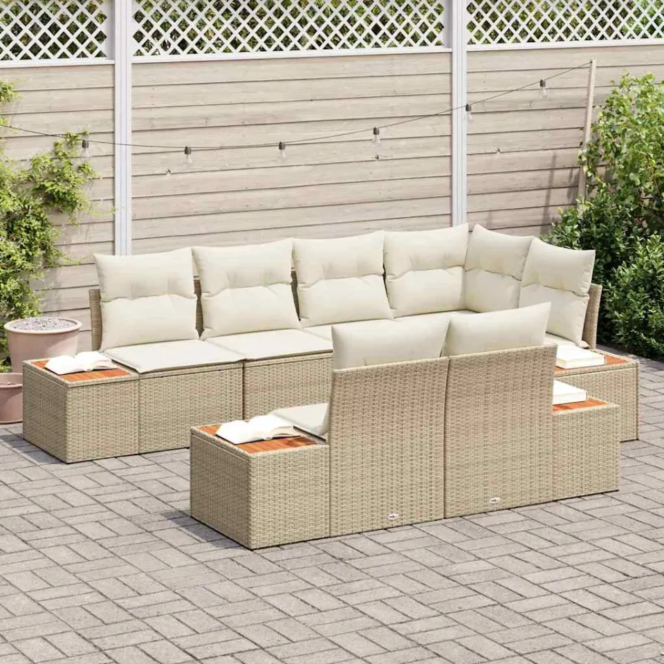 vidaXL Tuin Sofa Set 7 st Beige poly rattan, foto 3