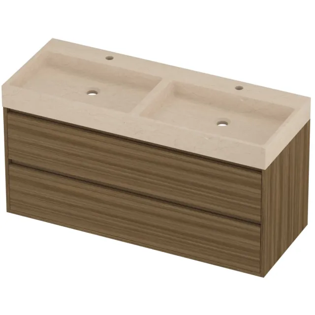 Proline Evoli Badmeubelset Hardsteen Loft 2 Laden 120x46x62 cm Sand Stone Caramel Walnut Houtlook