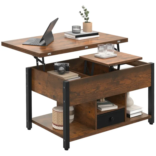 Mura Logistiek Mura Salontafel - Eettafel - Koffietafel - Coffee Table - Tafel - Verstelbare Tafel - 4-in-1 Multifunctioneel - Retro Bruin