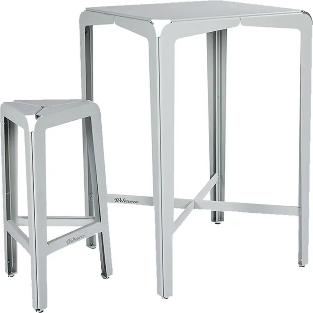Weltevree Bended Table High | Hoge Stalen Bar Tafel Buiten | Tuintafel, Bartafel | Gepoedercoat Staal | Agaatgrijs RAL 7038
