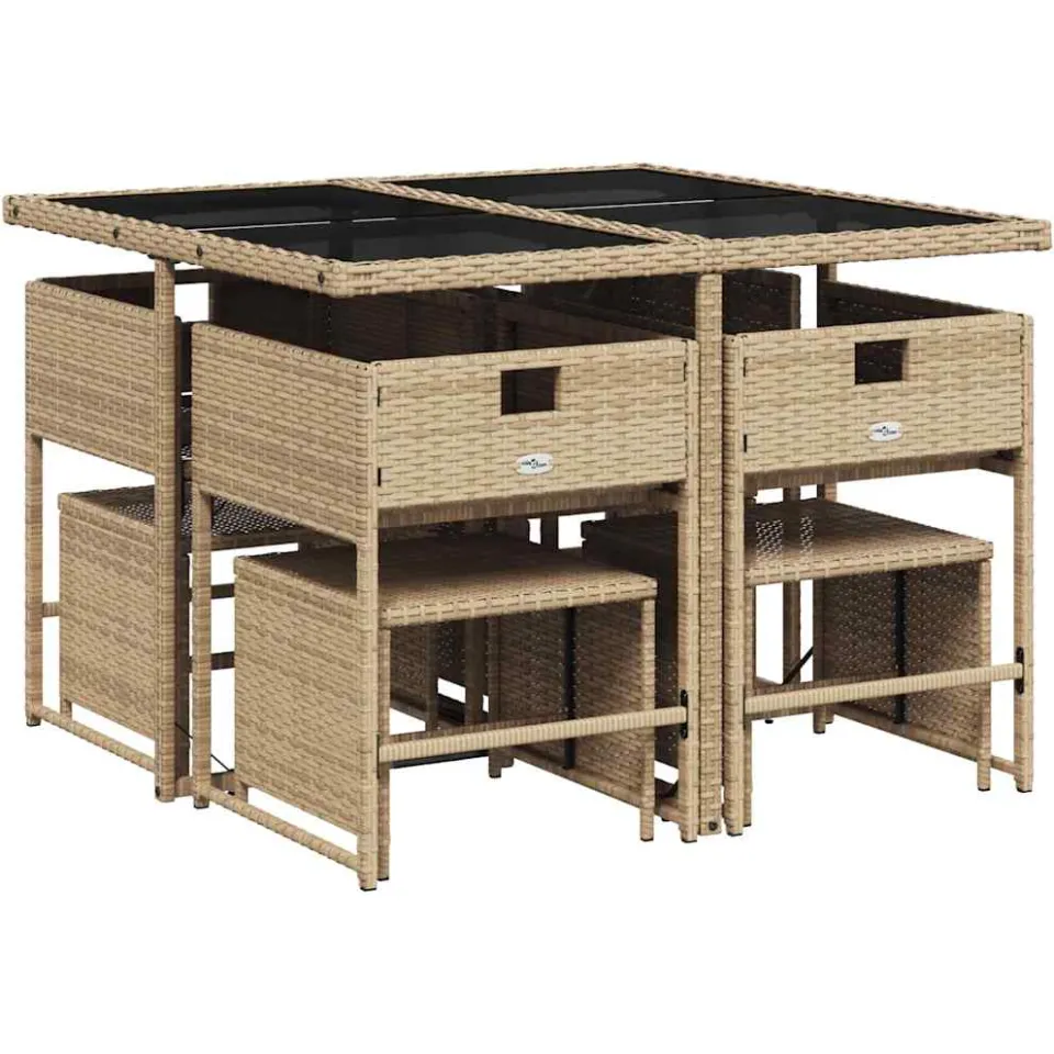 vidaXL 9-delige Tuinset met kussens poly rattan beige