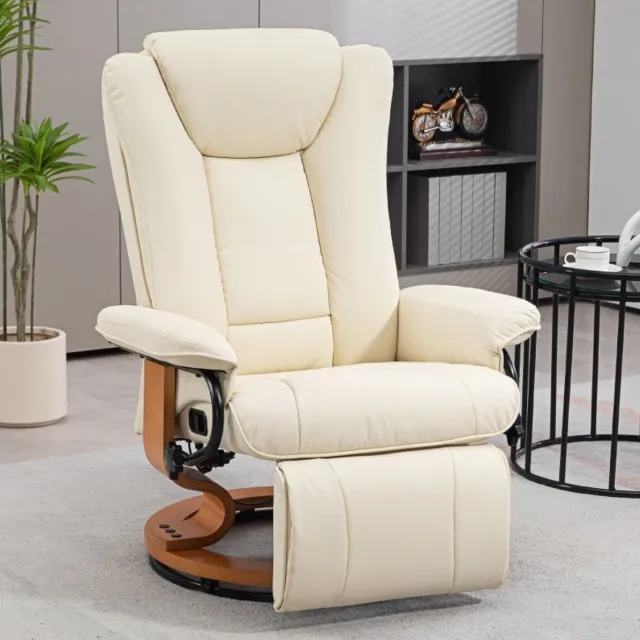 STILVORA Relaxfauteuil 88 x 78 x 103 Cm - Handmatig Verstelbaar Met Voetsteun En 360 Graden Draaifunctie - Voor Woonkamer - Kunstleer Crèmewit
