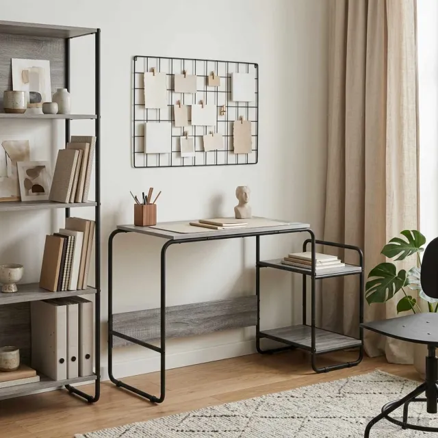 vidaXL Bureau met opbergruimte Grijs Sonoma 131.5 x 50 x 75.5 cm