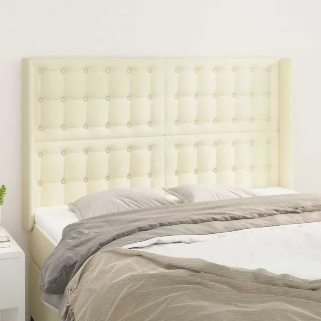 vidaXL Hoofdbord met randen 147x16x118/128 cm kunstleer crèmekleurig