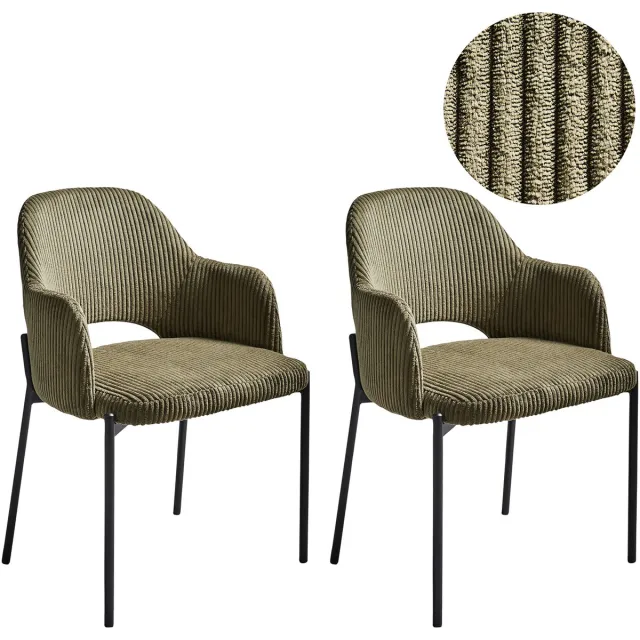 Beliani RATON - Eetkamerstoel set van 2 - Olijfgroen - Corduroy