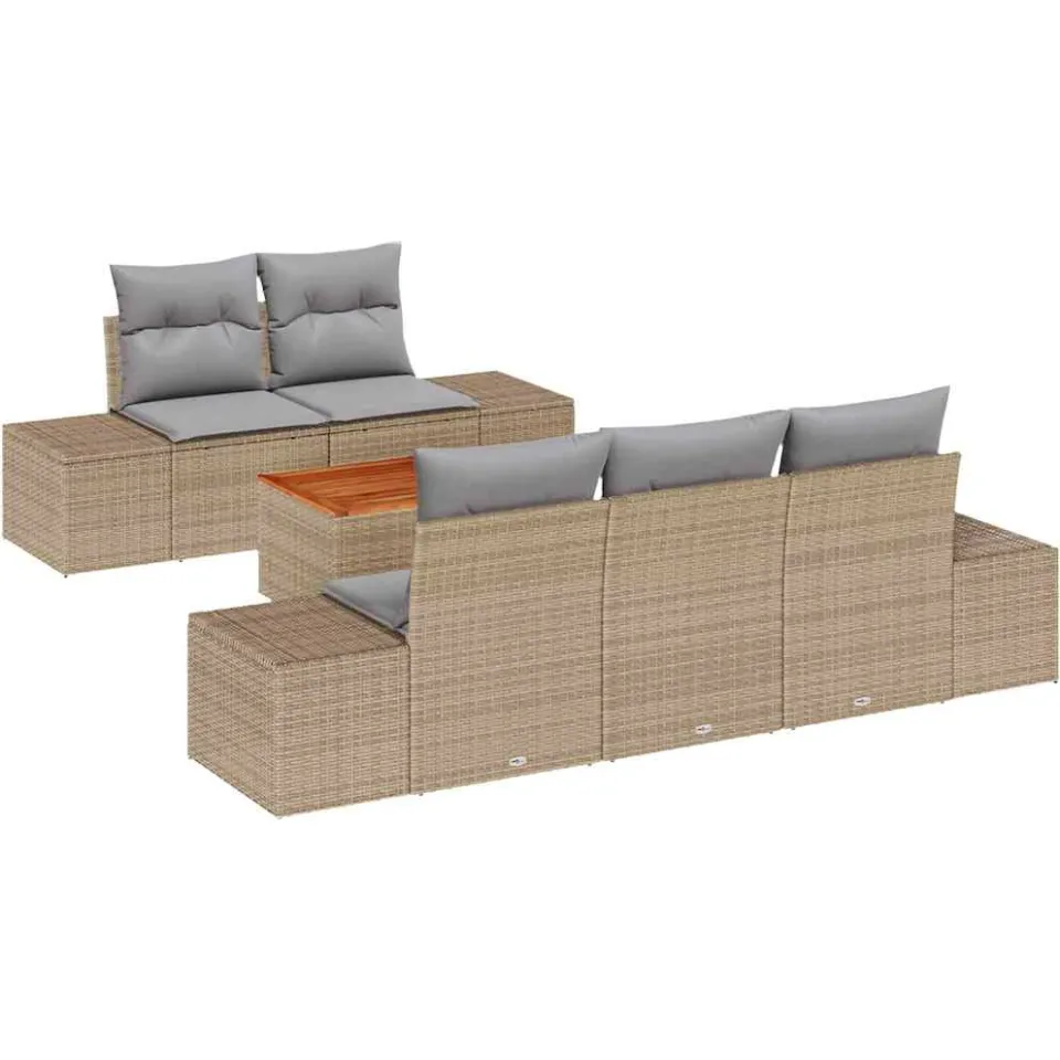 vidaXL Tuinbankenset 6 st Beige en Licht Grijs poly rattan