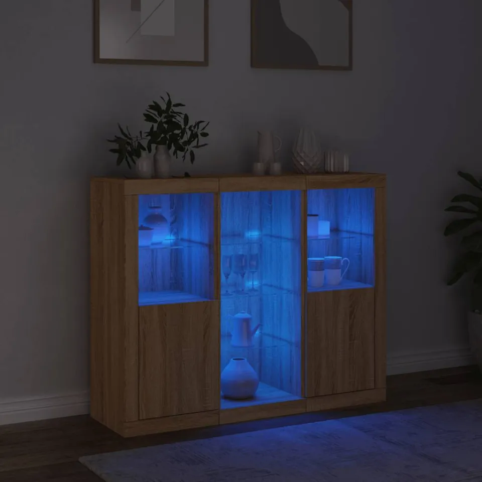 vidaXL Dressoirs met LED-verlichting 3 st bewerkt hout sonoma eiken, foto 3