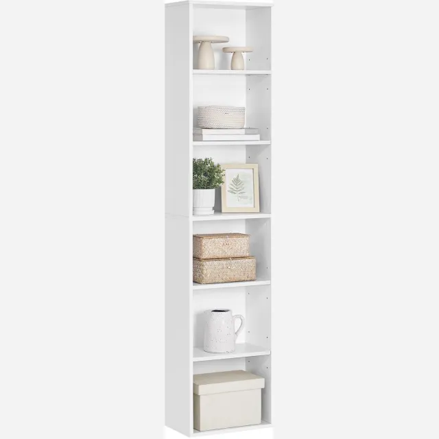 Famanu Boekenkast met 6 niveaus, staande plank van 40 x 24 x 178,5 cm, ideaal voor boeken en decoratie Zwart