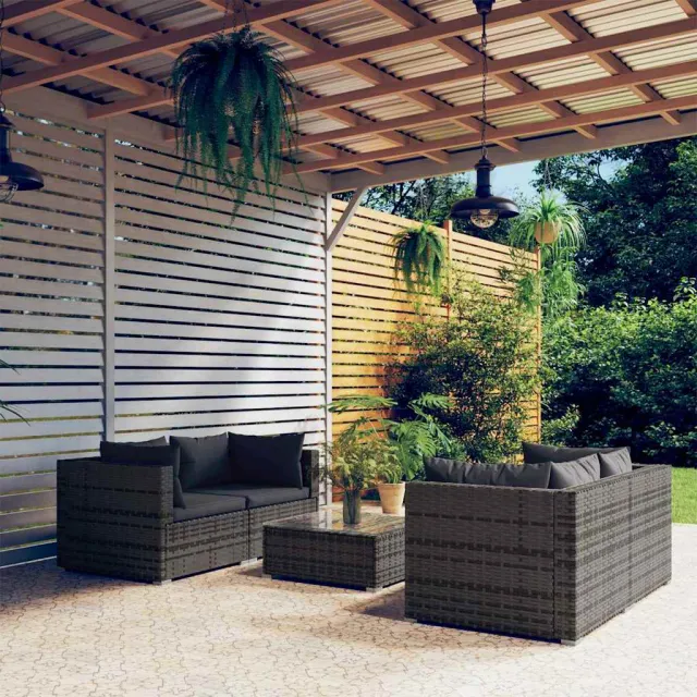 vidaXL 5-delige Loungeset met kussens poly rattan grijs, foto 2