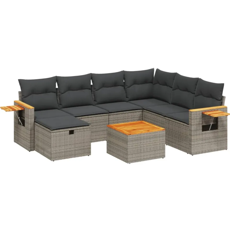vidaXL 8-delige Loungeset met kussens poly rattan grijs